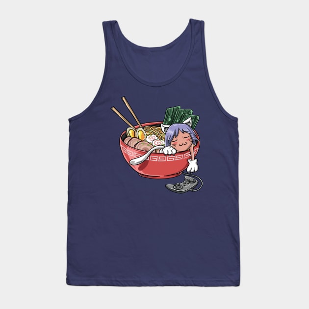 Cute Kawaii Chibi Anime Cat Gamer Ramen Noodles Gift Tank Top by Freid